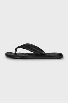 Men's black leather slippers