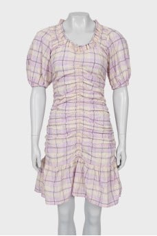 Plaid dress with draping