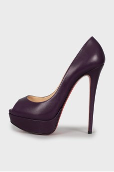 Purple leather open toe shoes