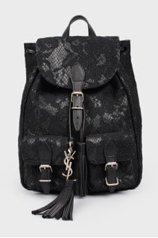 Openwork backpack with fringe