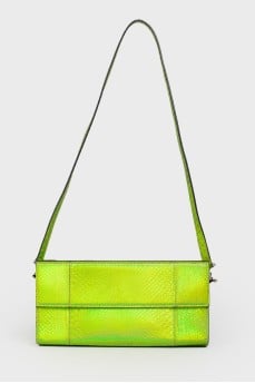 Green neon clutch with tag
