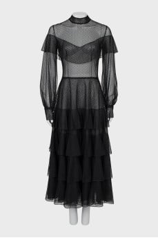 Fitted black mesh dress
