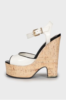 White patent leather wedge sandals