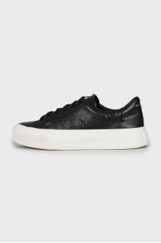 Black leather sneakers with embossing