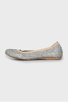 Silver textile ballet flats