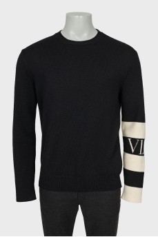 Wool sweater with print on sleeve
