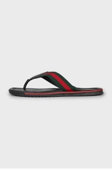 Men's leather and textile flip-flops