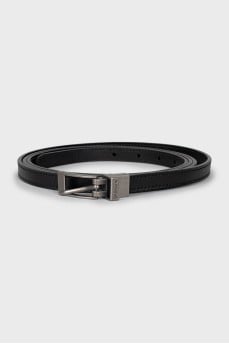 Leather belt with branded buckle