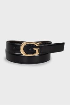 Black leather belt with gold buckle