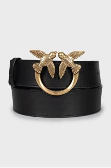 Black leather belt with gold buckle