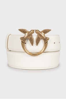 White leather belt with signature buckle