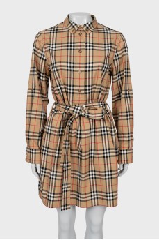 Belted dress in checkered print