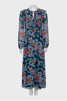 Straight dress in silk with floral print
