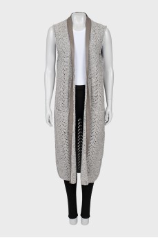 Wool vest with leather trim