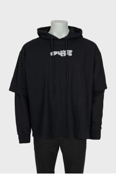 Men's hoodie with signature print in black