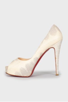 Leather open toe heeled shoes