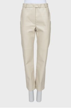 Beige eco-leather trousers