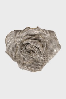Flower shaped brooch with rhinestones