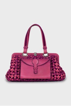Woven leather and velvet bag