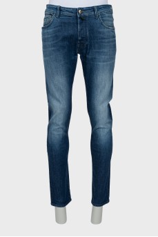 Men's distressed button down jeans