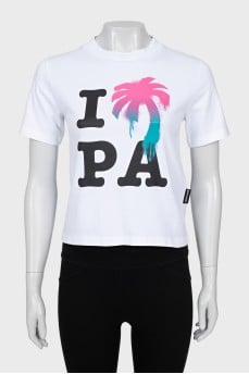 Cropped white t-shirt with print