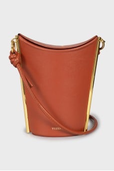 Brown leather bucket bag