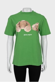 Green straight cut t-shirt with print
