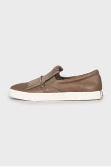 Brown leather slip-ons