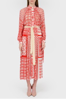 Midi dress in a rustic style with a tag