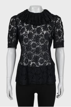 Lace blouse with zipper