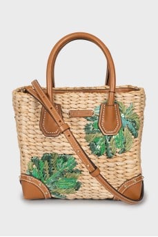 Straw bag with beads and sequins