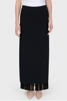 Black straight skirt with fringes