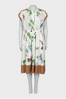 Silk dress with bird print