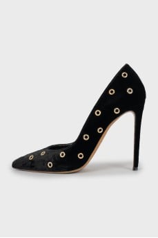 Velvet stiletto pumps
