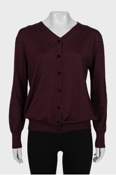 Polka dot silk and cashmere cardigan
