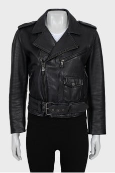 Leather jacket with pockets