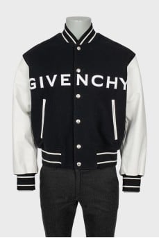 Men's black and white bomber jacket