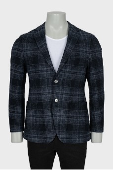 Men's wool blazer with checkered print