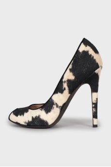 Black and white open toe shoes