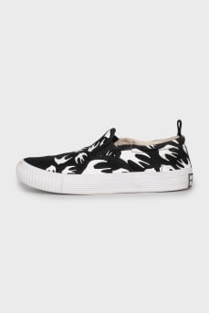 Black textile slip-ons