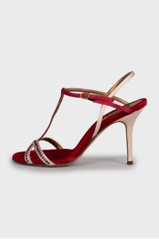 Red sandals with rhinestones