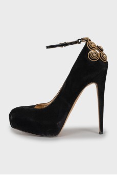 Suede shoes with decor and straps