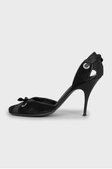 Black suede stiletto heel sandals