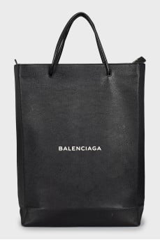 Black leather shopper