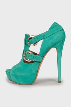 Green suede heeled sandals