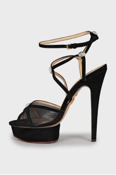 Suede sandals with crystals