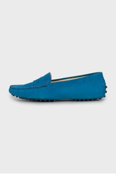 Blue suede moccasins