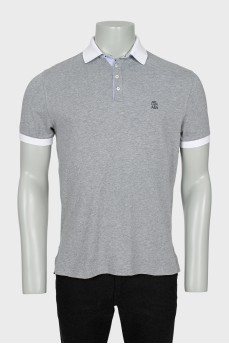 Men's grey polo shirt with white collar