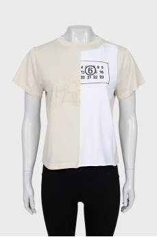 Beige T-shirt with brand logo