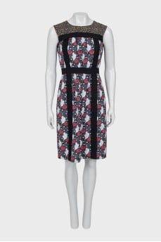 Fitted dress with zipper in print